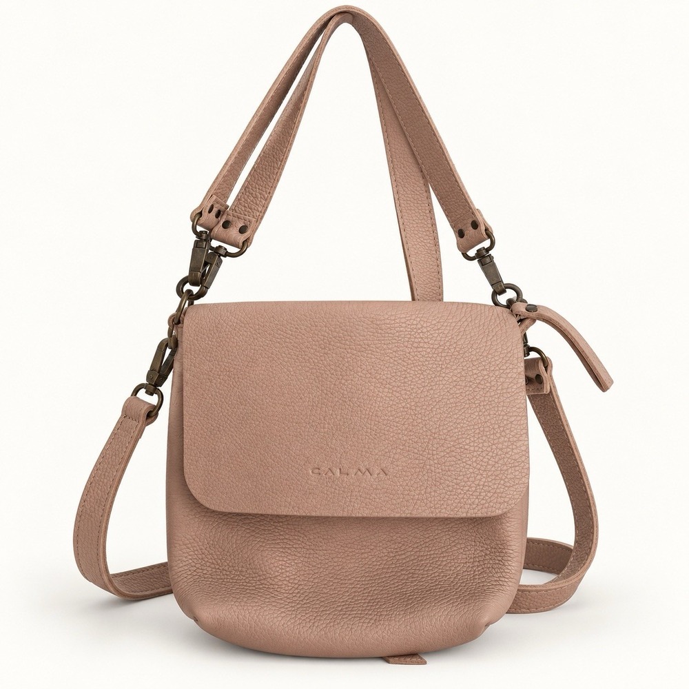 CALMA Genuine Leather Crossbody Bag Blush Pink Handcrafted in Spain
